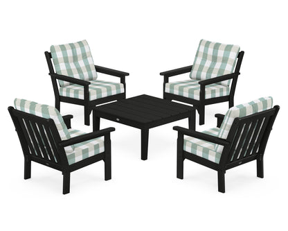 POLYWOOD® Vineyard 5-Piece Deep Seating Conversation Set in Black / Buffalo Plaid Glacier Spa