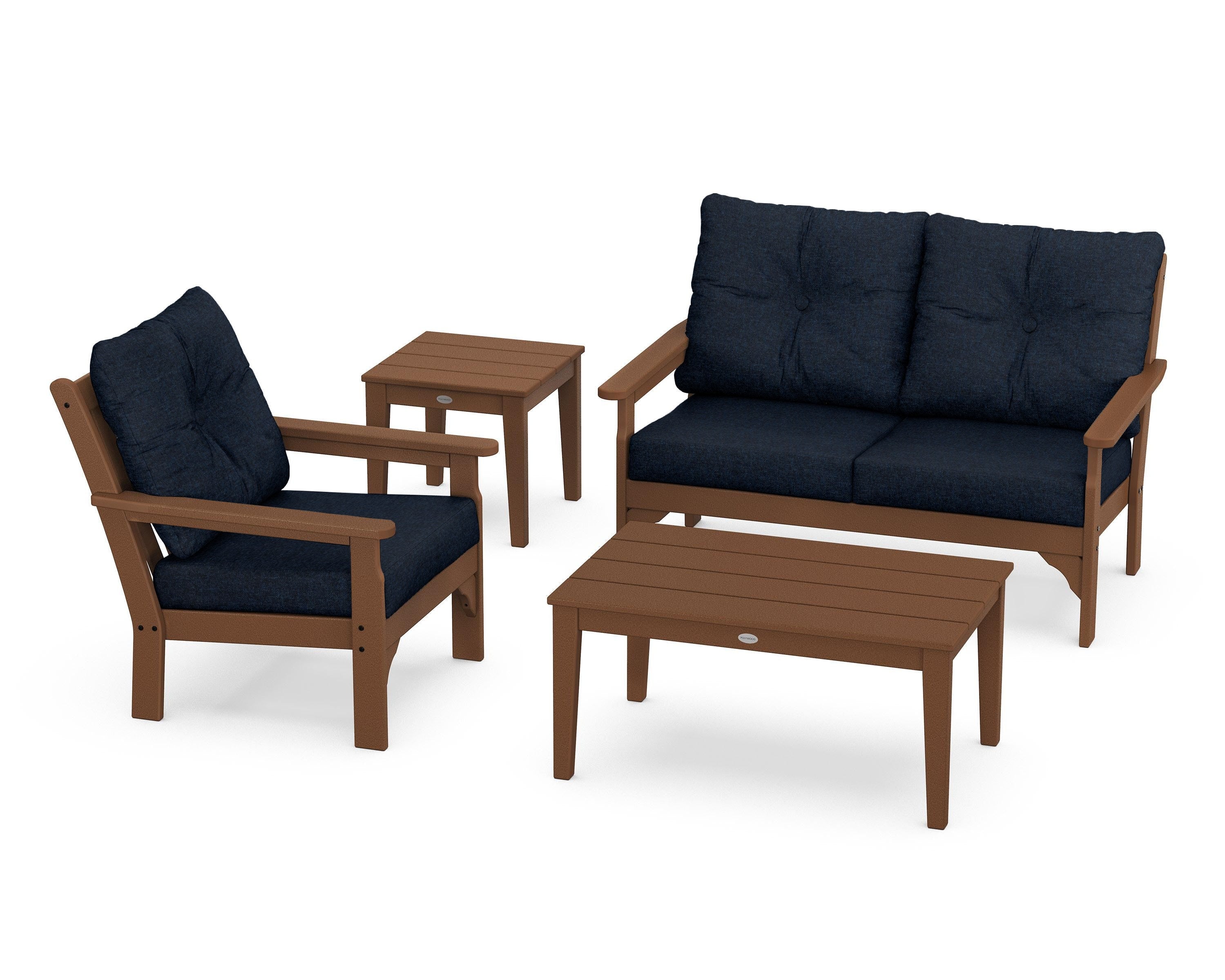 POLYWOOD® Vineyard 4-Piece Deep Seating Set in Teak / Marine Indigo
