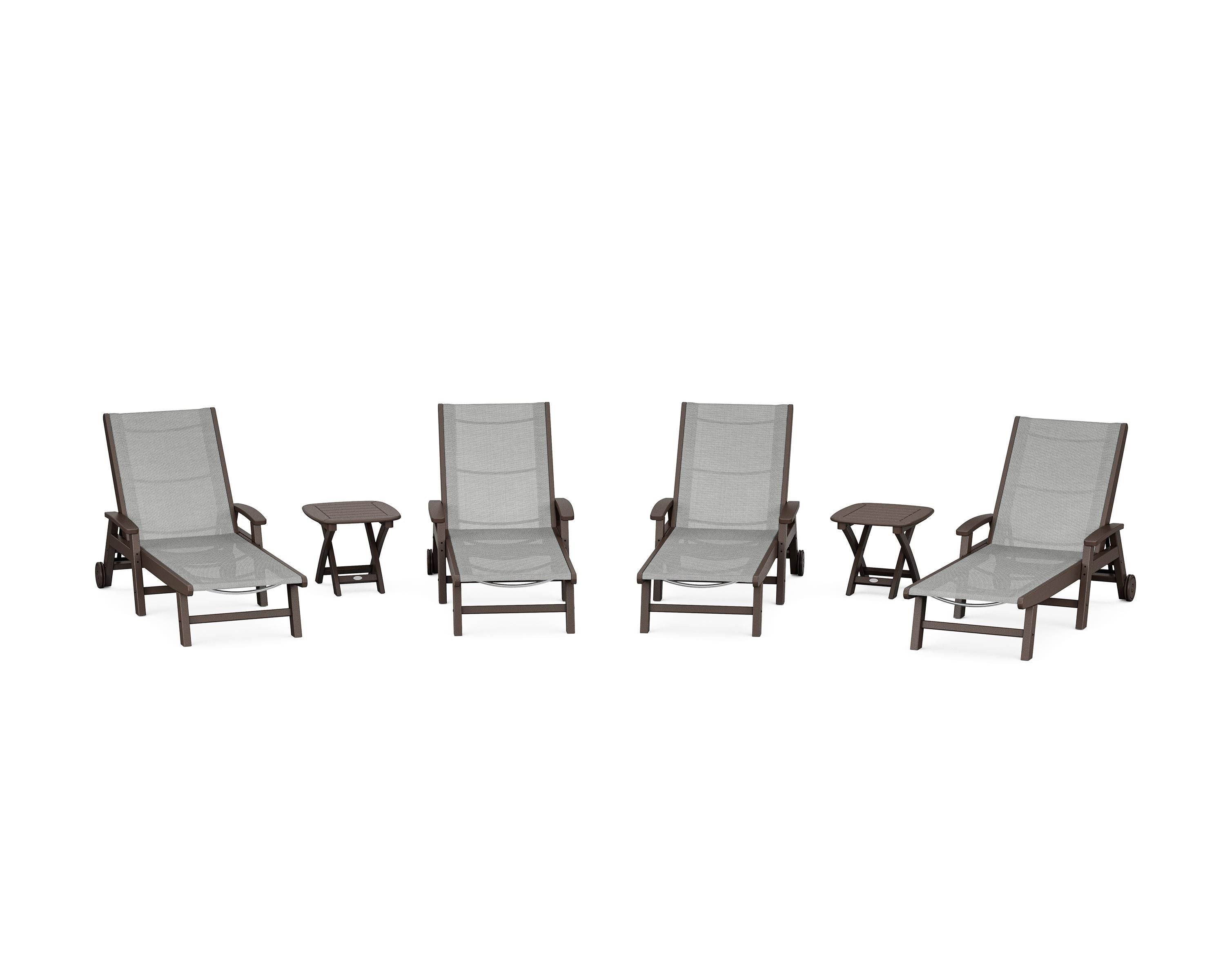 POLYWOOD® Coastal Chaise 6-Piece Set with Wheels in Mahogany / Metallic Sling