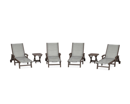 POLYWOOD® Coastal Chaise 6-Piece Set with Wheels in Mahogany / Metallic Sling
