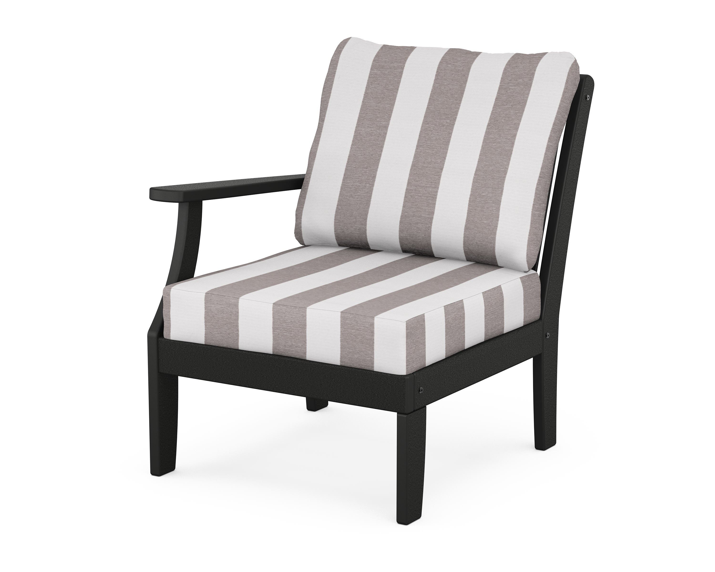 POLYWOOD® Braxton Modular Left Arm Chair in Black / Cabana Stripe Grey Mist