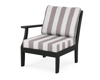 POLYWOOD® Braxton Modular Left Arm Chair in Black / Cabana Stripe Grey Mist