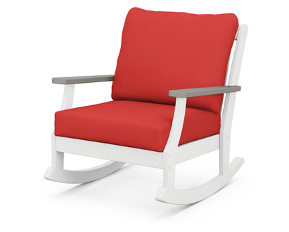 POLYWOOD® Braxton Deep Seating Rocking Chair in White / Driftwood / Crimson Linen