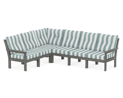 POLYWOOD® Vineyard 6-Piece Sectional in Slate Grey / Cabana Stripe Glacier Spa