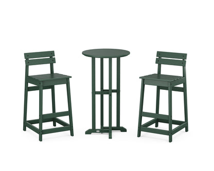 POLYWOOD® Modern Studio Plaza Lowback Bar Chair 3-Piece Bistro Set in Green