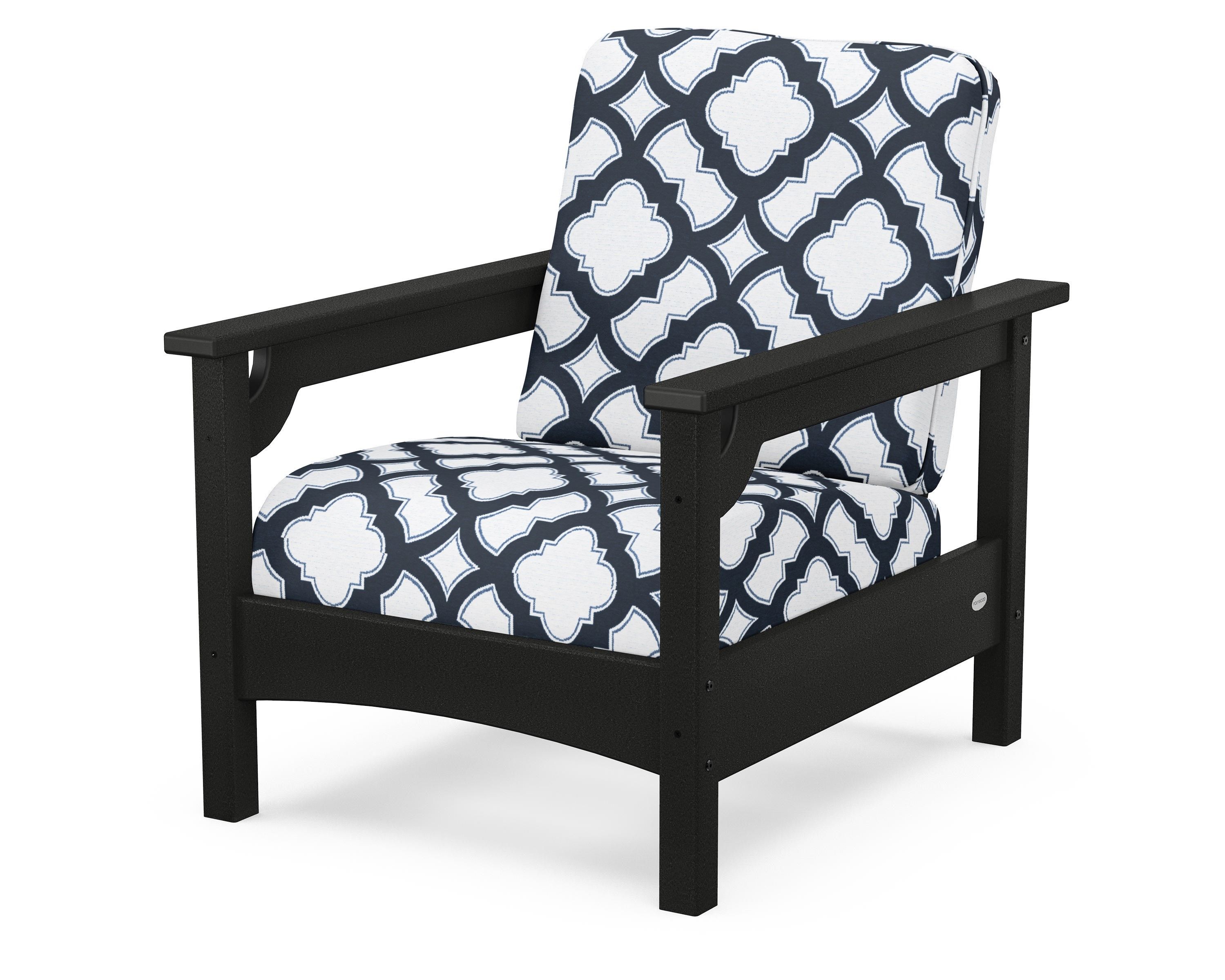 POLYWOOD® Club Chair in Black / Trellis Marine Indigo