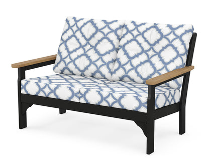POLYWOOD® Vineyard Deep Seating Loveseat in Black / Natural / Trellis Sky Blue
