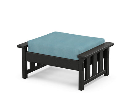 Martha Stewart by POLYWOOD® Acadia Deep Seating Ottoman in Black / Lattice Sky Blue
