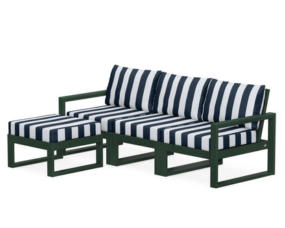 POLYWOOD® EDGE 4-Piece Modular Deep Seating Set with Ottoman in Green / Cabana Stripe Marine Indigo