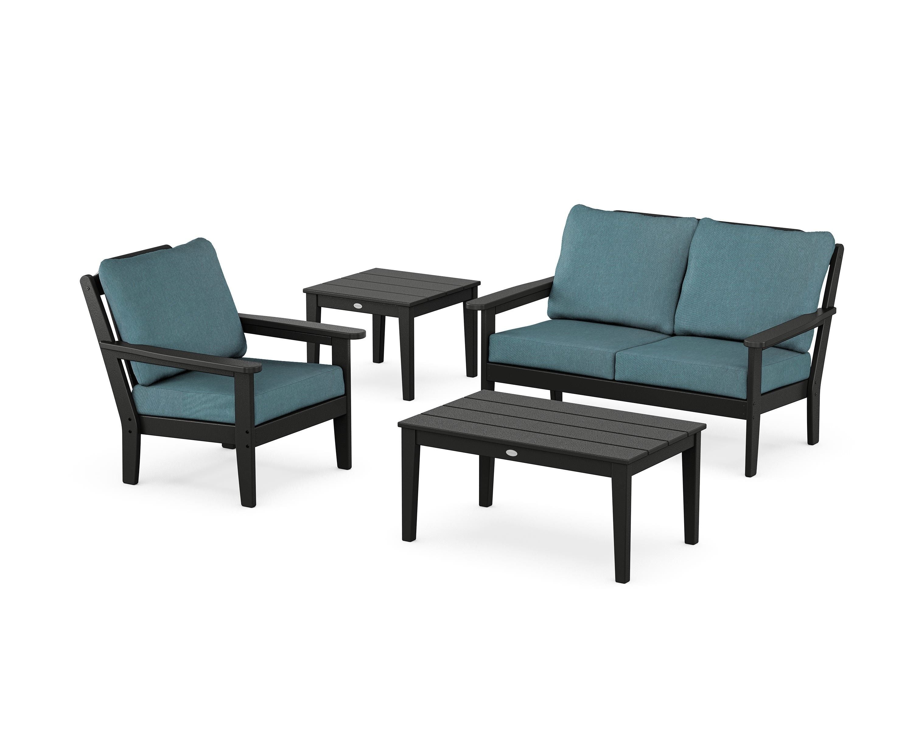 Country Living Wovendale 4-Piece Deep Seating Set in Black / Ocean Teal