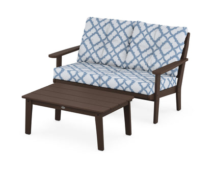 POLYWOOD® Lakeside 2-Piece Lounge Loveseat Set in Mahogany / Trellis Sky Blue