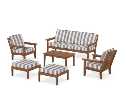 Country Living Cottage 6-Piece Lounge Sofa Set in Teak / Cabana Stripe Grey Mist