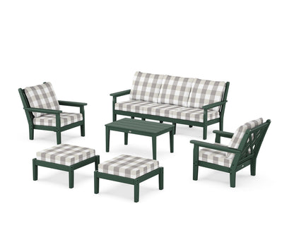 POLYWOOD® Chippendale 6-Piece Lounge Sofa Set in Green / Buffalo Plaid Grey Mist