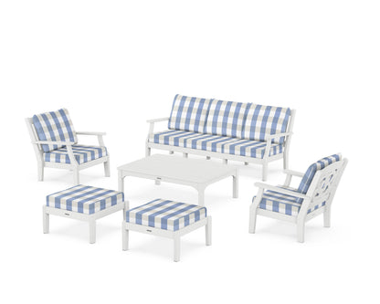 Martha Stewart by POLYWOOD® Chinoiserie 6-Piece Lounge Sofa Set in White / Buffalo Plaid Sky Blue