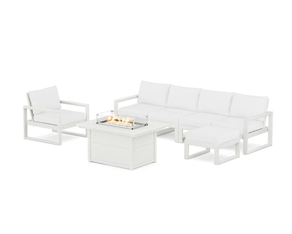 POLYWOOD® EDGE Sectional Lounge and Fire Pit Set in Vintage White / Natural