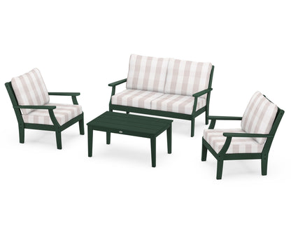 POLYWOOD® Braxton 4-Piece Deep Seating Chair Set in Green / Buffalo Plaid Dune Burlap