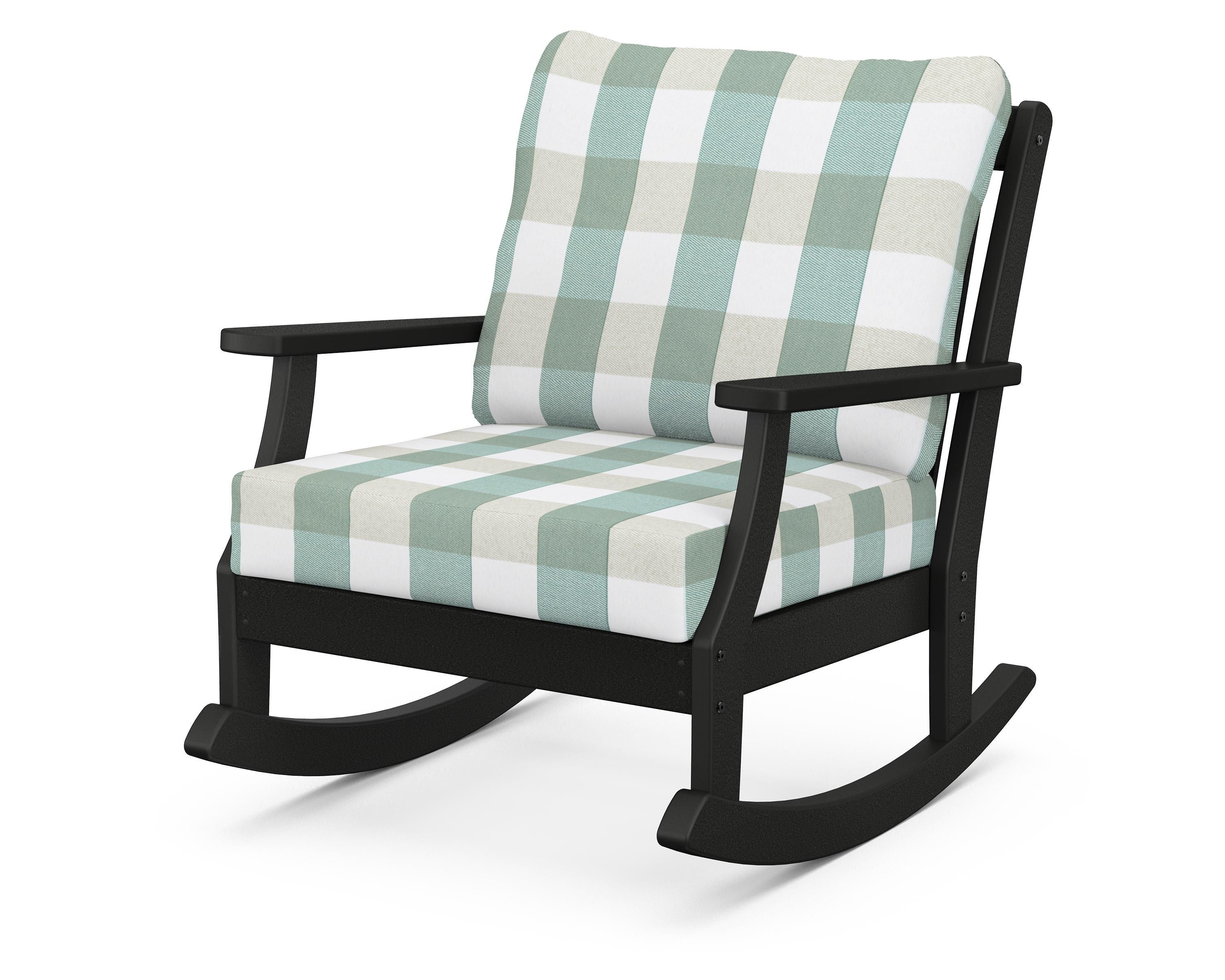 POLYWOOD® Braxton Deep Seating Rocking Chair in Black / Buffalo Plaid Glacier Spa