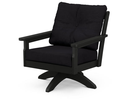 POLYWOOD® Vineyard Deep Seating Swivel Chair in Black / Midnight Linen