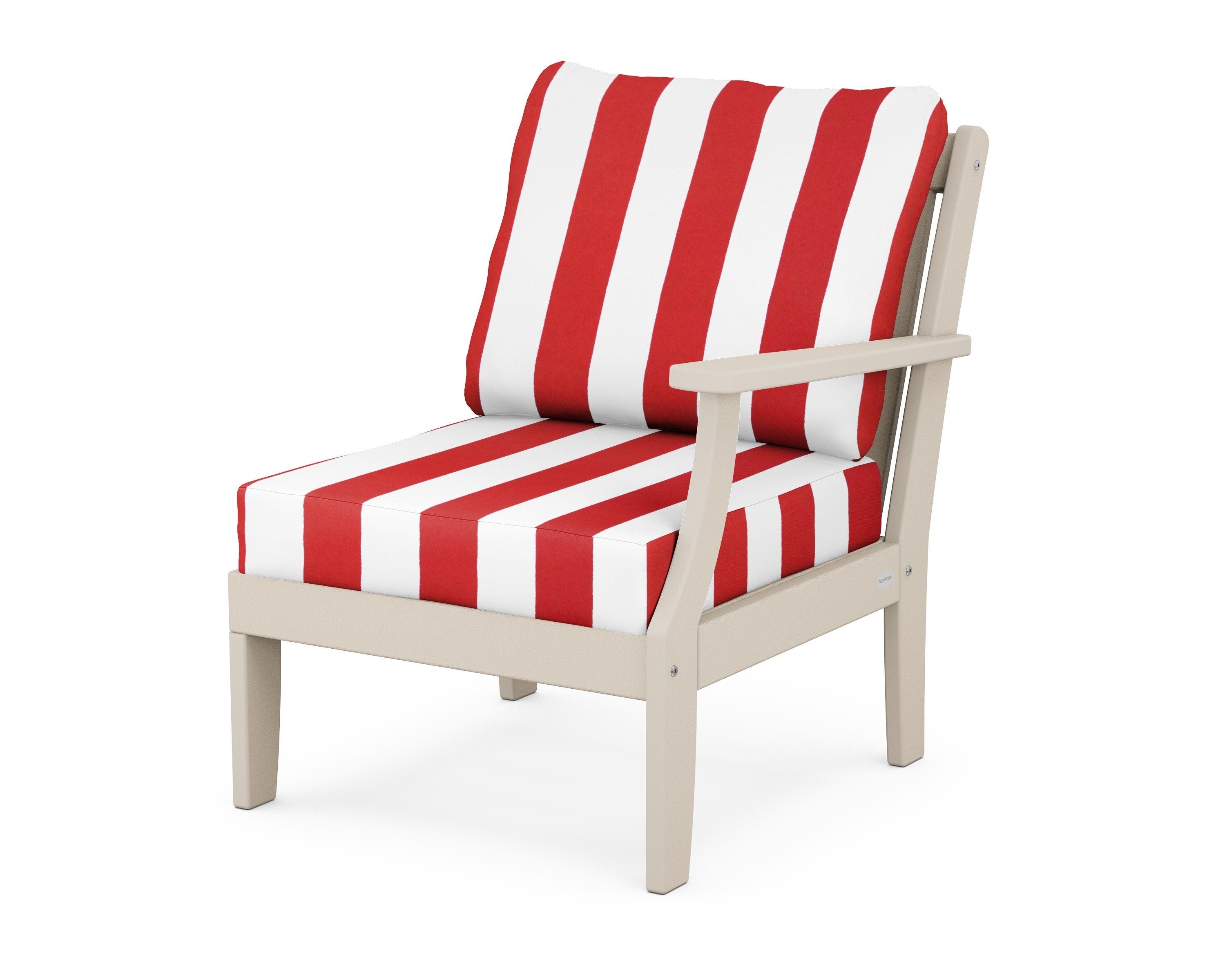 POLYWOOD® Braxton Modular Right Arm Chair in Sand / Cabana Stripe Crimson