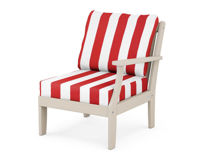 POLYWOOD® Braxton Modular Right Arm Chair in Sand / Cabana Stripe Crimson