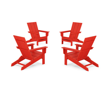 POLYWOOD® 4-Piece Modern Studio Folding Adirondack Chair Conversation Set in Sunset Red