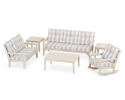 POLYWOOD® Vineyard 6-Piece Deep Seating Set in Sand / Buffalo Plaid Dune Burlap