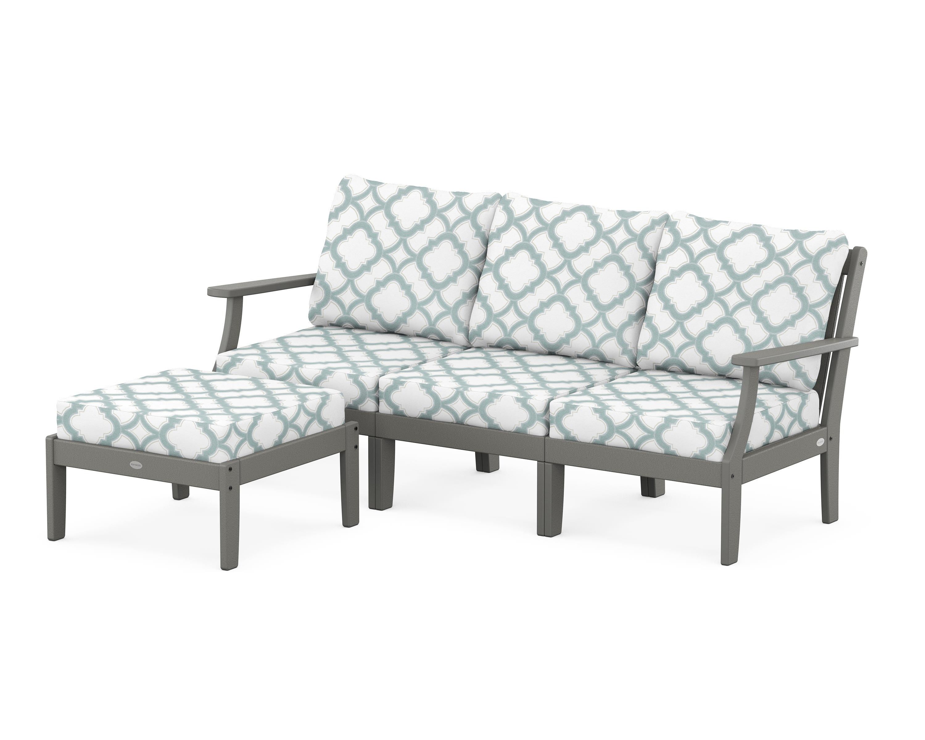 POLYWOOD® Braxton Modular 4-Piece Deep Seating Set with Ottoman in Slate Grey / Trellis Glacier Spa