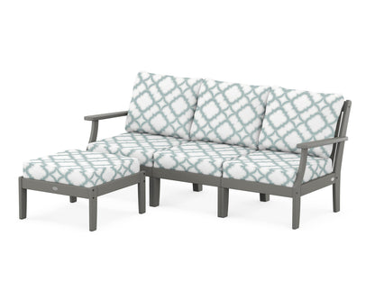 POLYWOOD® Braxton Modular 4-Piece Deep Seating Set with Ottoman in Slate Grey / Trellis Glacier Spa