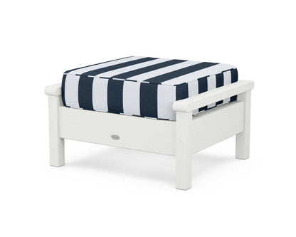POLYWOOD® Harbour Deep Seating Ottoman in Vintage White / Cabana Stripe Marine Indigo