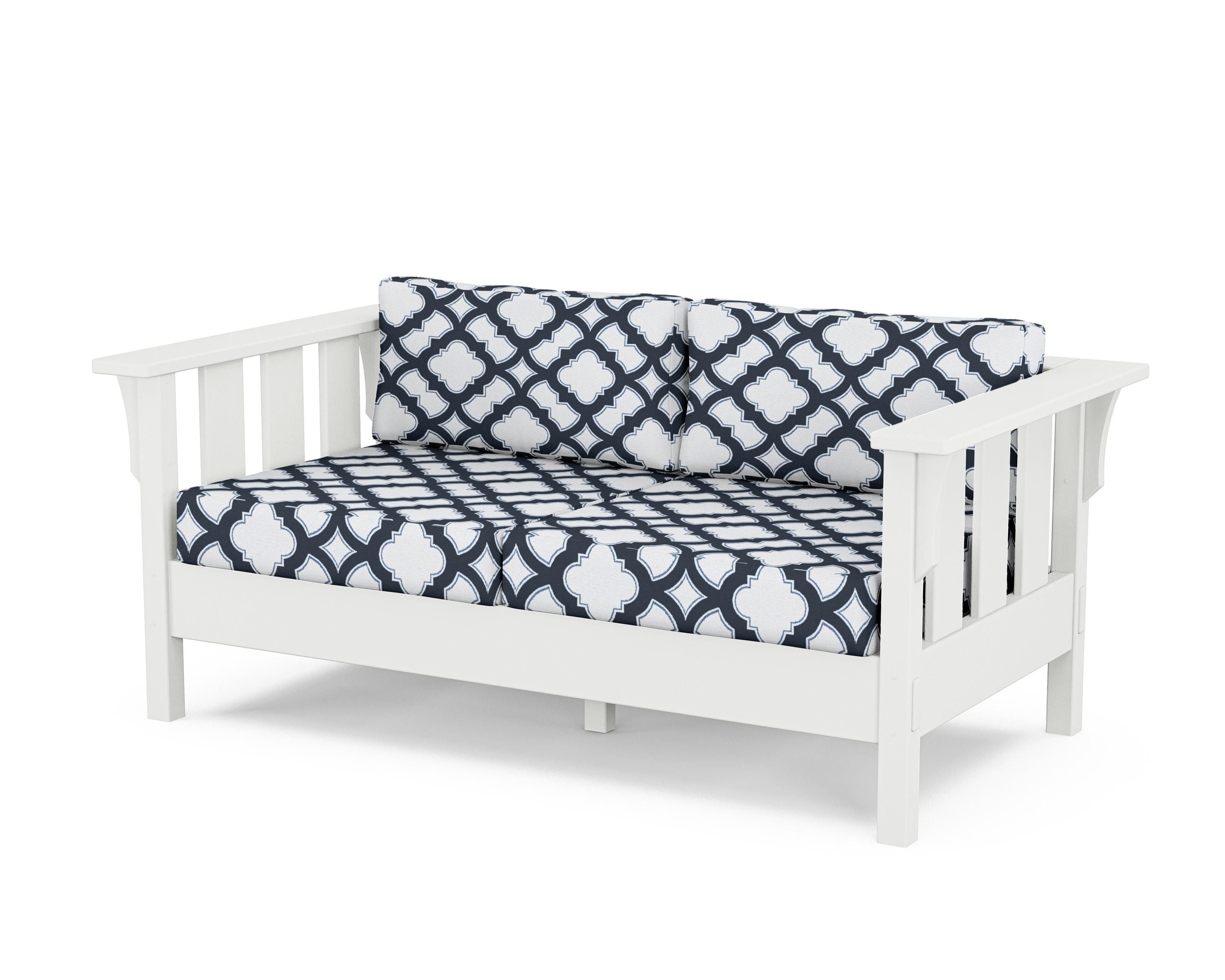 Martha Stewart by POLYWOOD® Acadia Deep Seating Loveseat in White / Trellis Marine Indigo