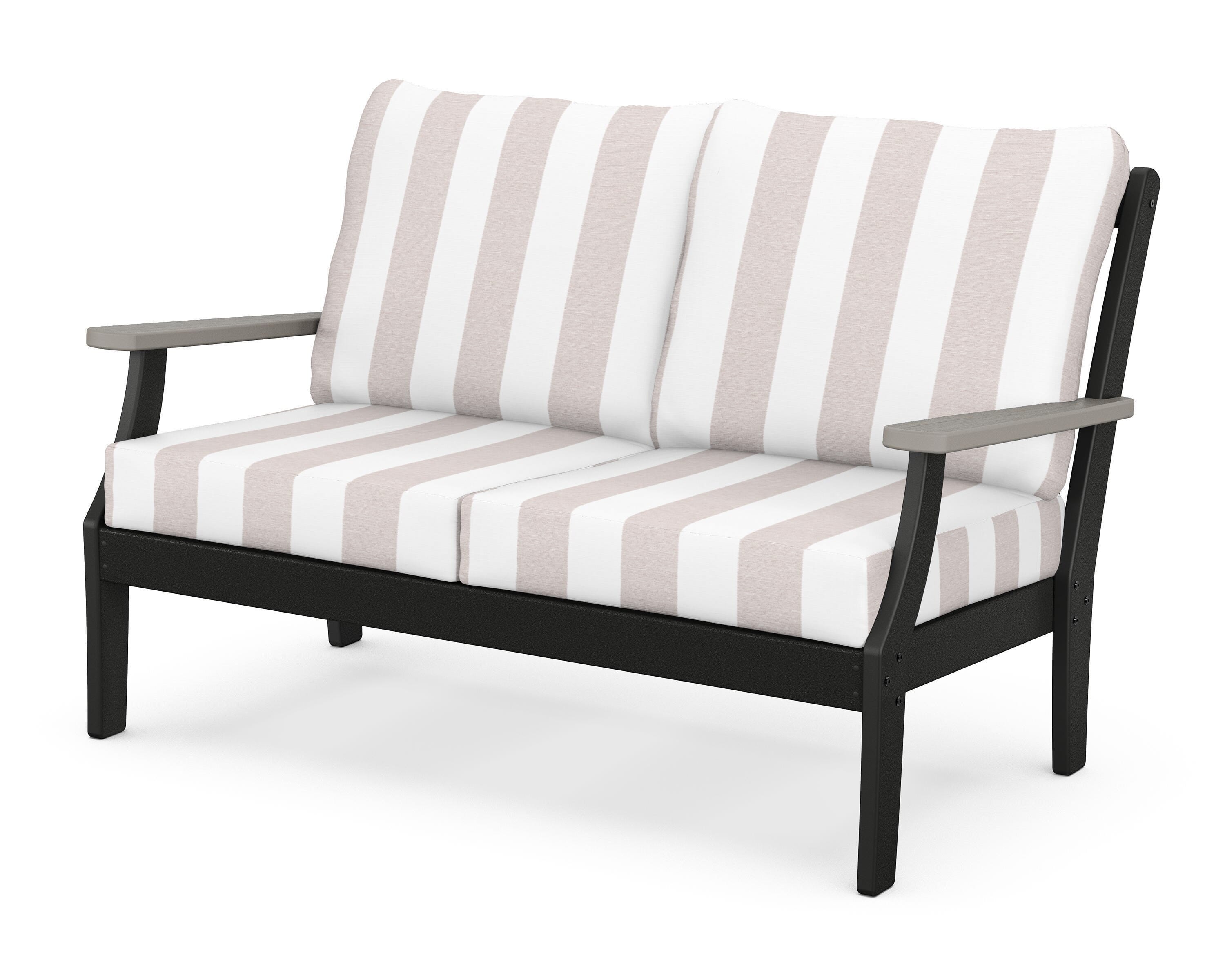 POLYWOOD® Braxton Deep Seating Loveseat in Black / Driftwood / Cabana Stripe Dune Burlap