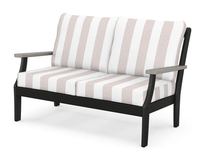 POLYWOOD® Braxton Deep Seating Loveseat in Black / Driftwood / Cabana Stripe Dune Burlap
