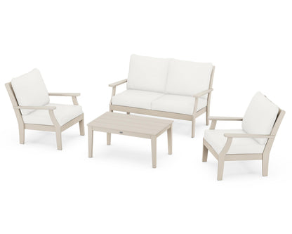 POLYWOOD® Braxton 4-Piece Deep Seating Chair Set in Sand / Natural Linen