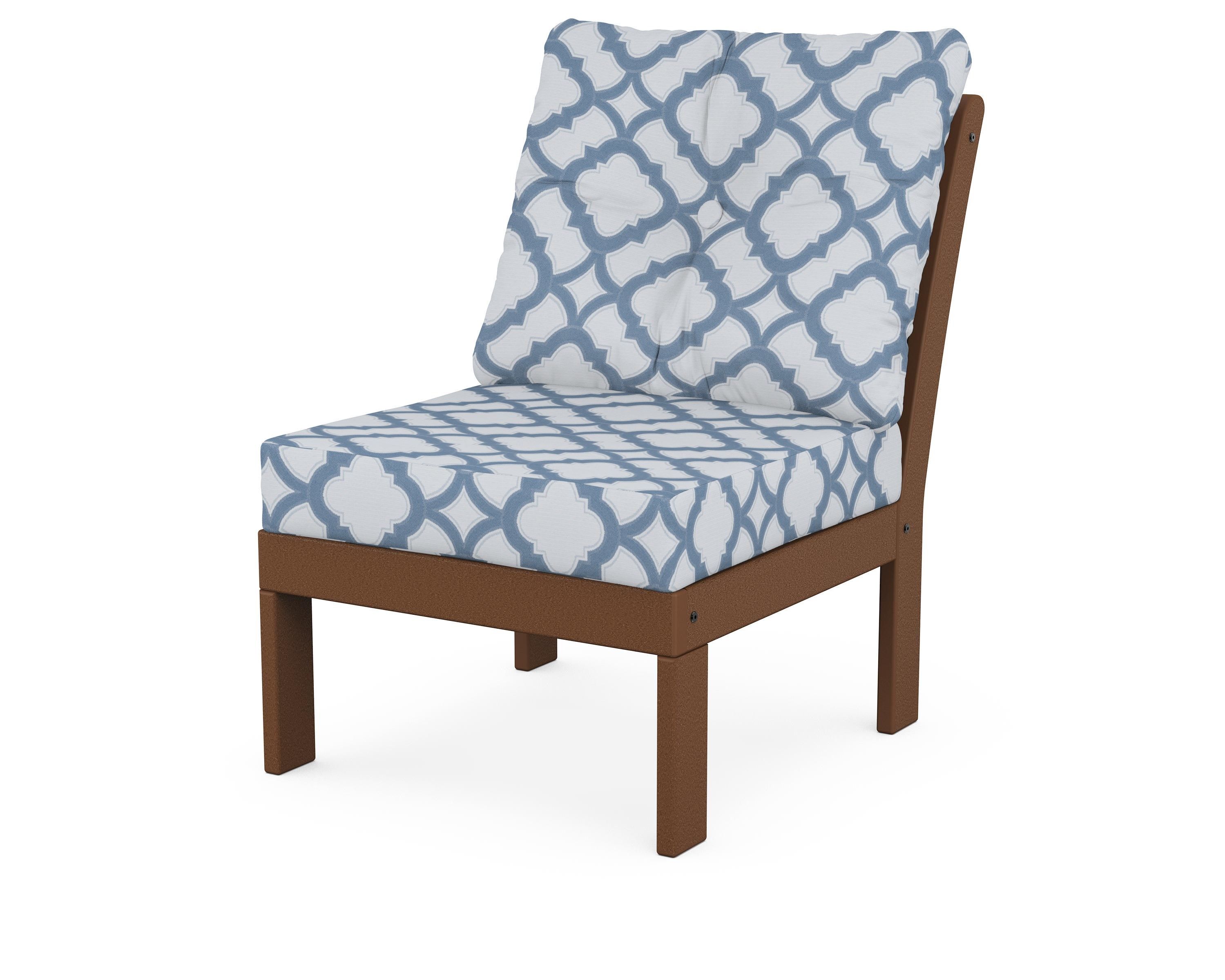 POLYWOOD® Vineyard Modular Armless Chair in Teak / Trellis Sky Blue