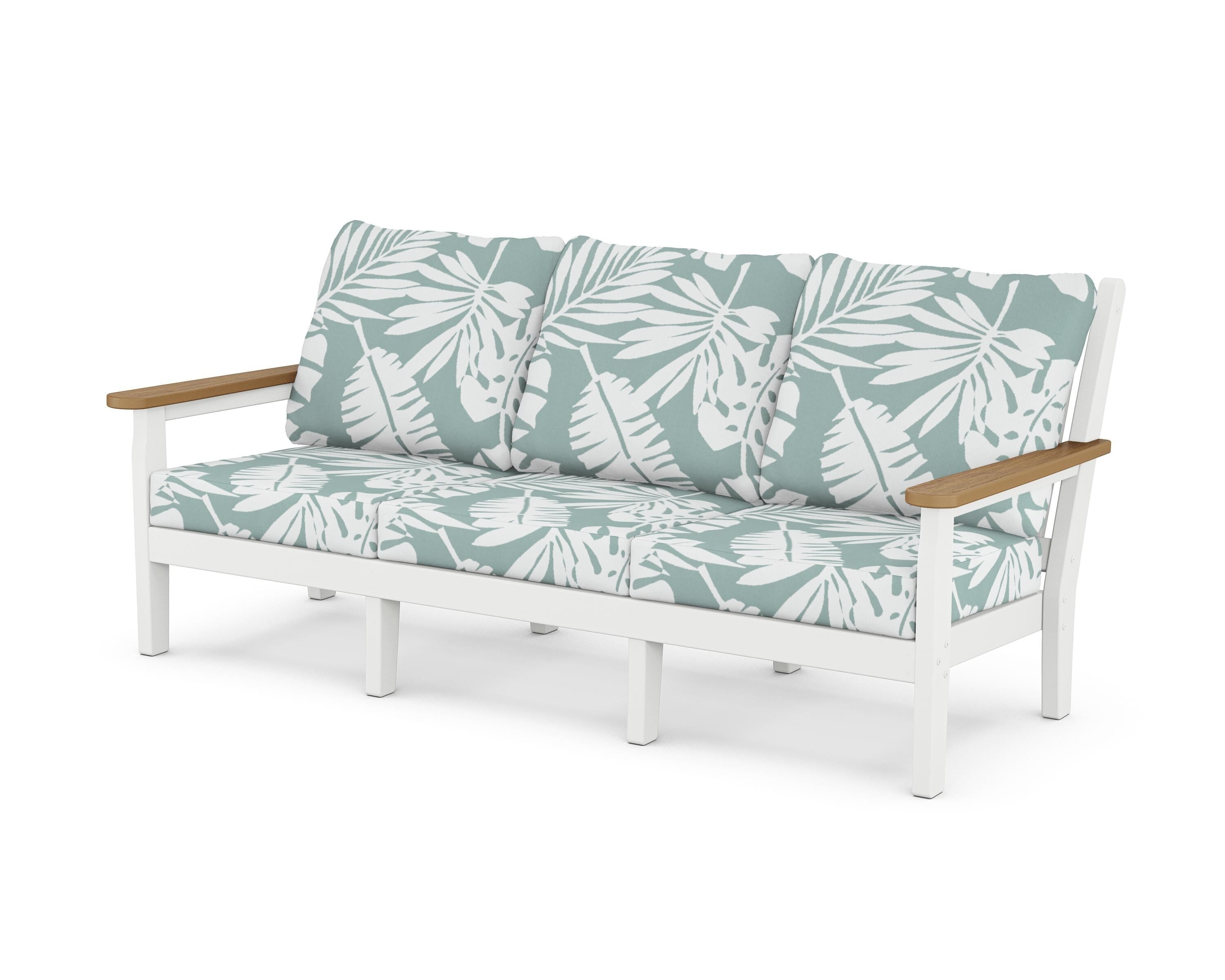 POLYWOOD® Chippendale Deep Seating Sofa in White / Natural / Leaf Glacier Spa