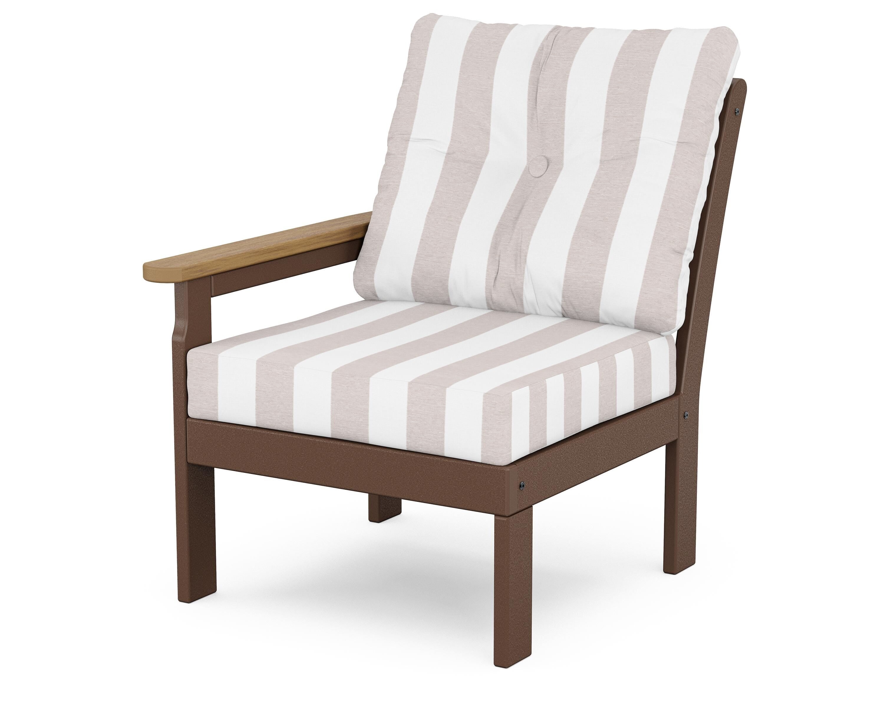 POLYWOOD® Vineyard Modular Left Arm Chair in Mahogany / Natural / Cabana Stripe Dune Burlap
