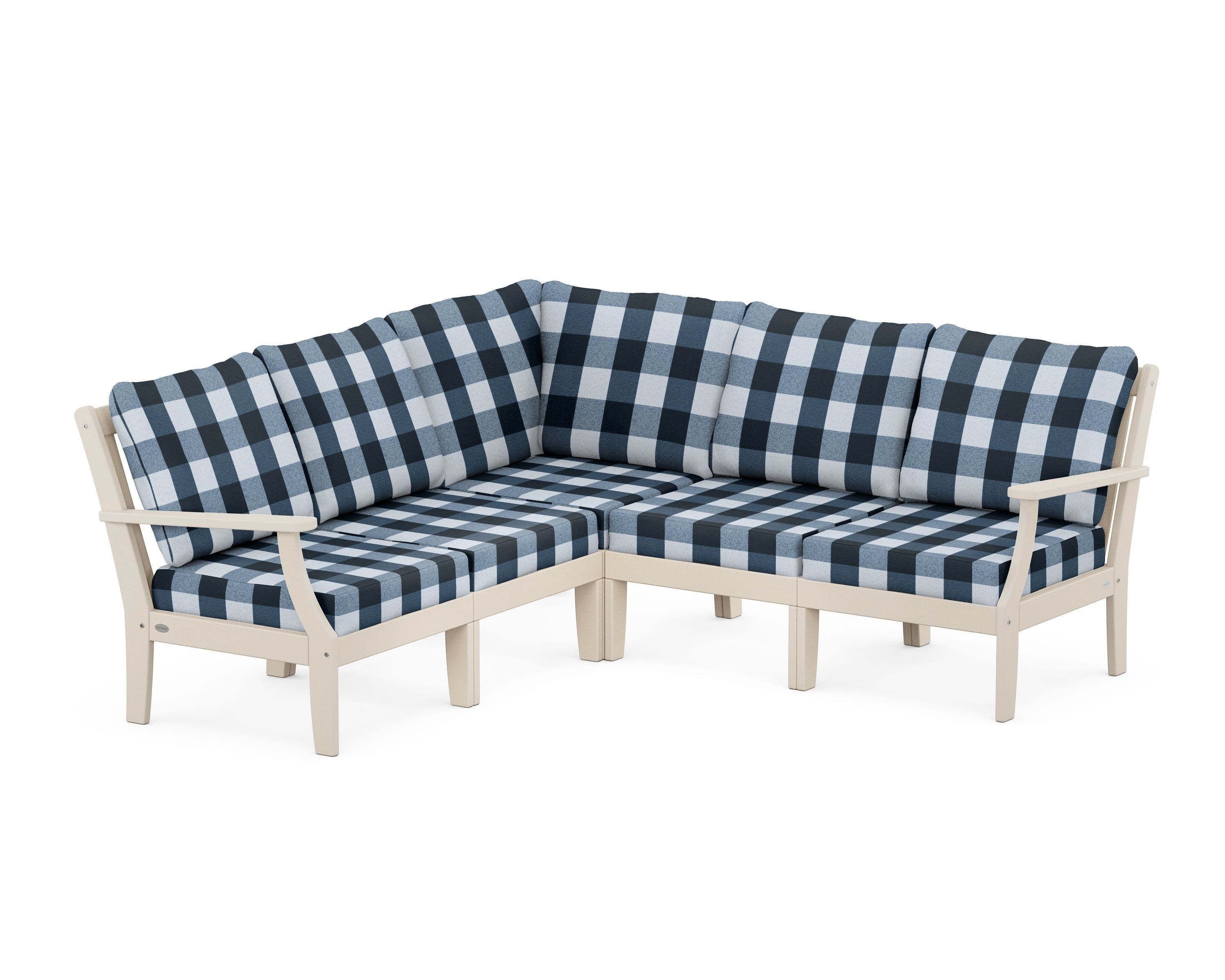 POLYWOOD® Braxton Modular 5-Piece Deep Seating Set in Sand / Buffalo Plaid Marine Indigo