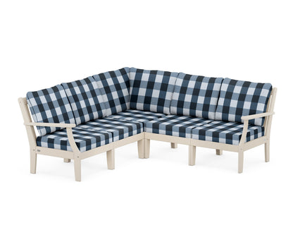 POLYWOOD® Braxton Modular 5-Piece Deep Seating Set in Sand / Buffalo Plaid Marine Indigo
