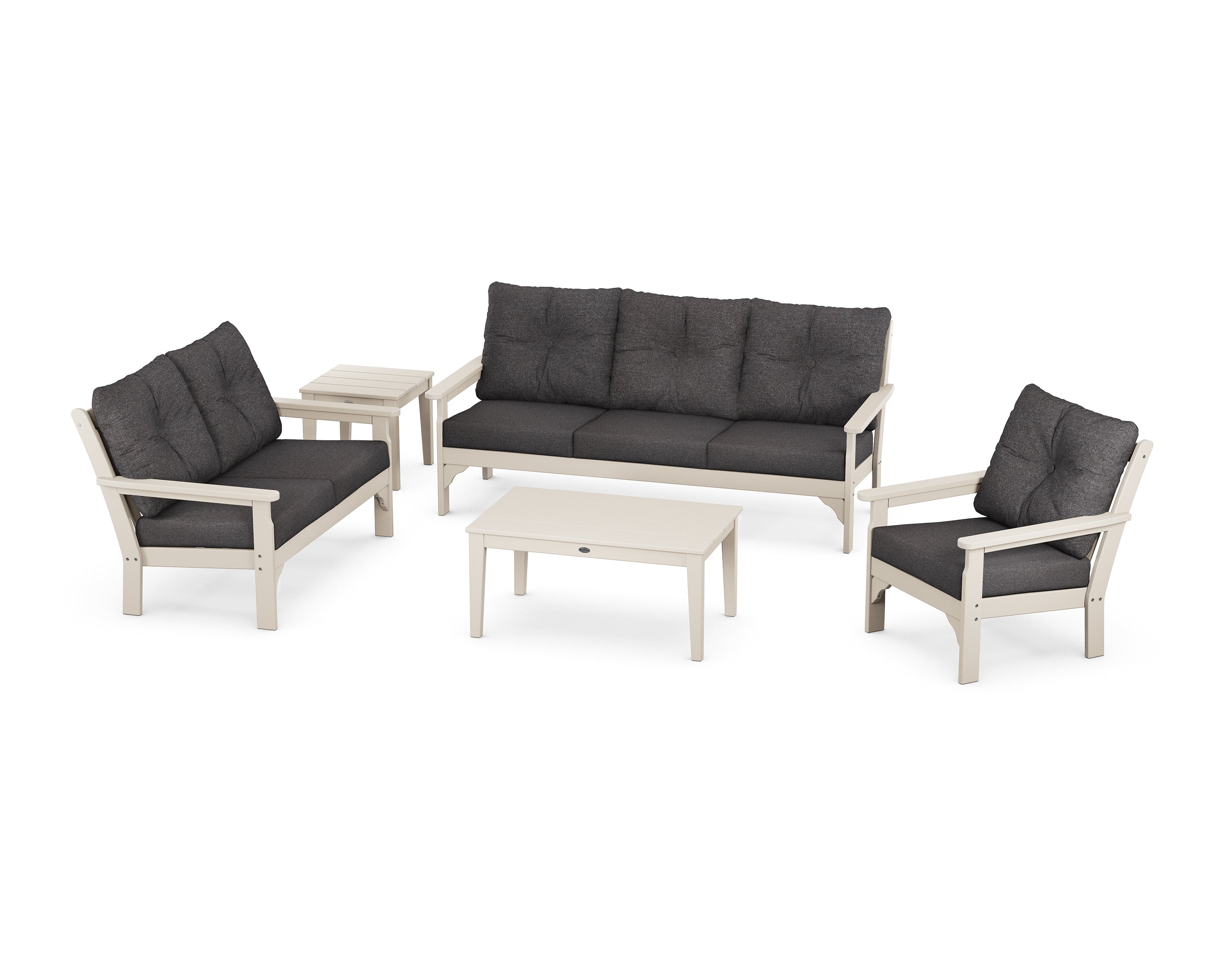 POLYWOOD® Vineyard 5 Piece Deep Seating Set in Sand / Ash Charcoal