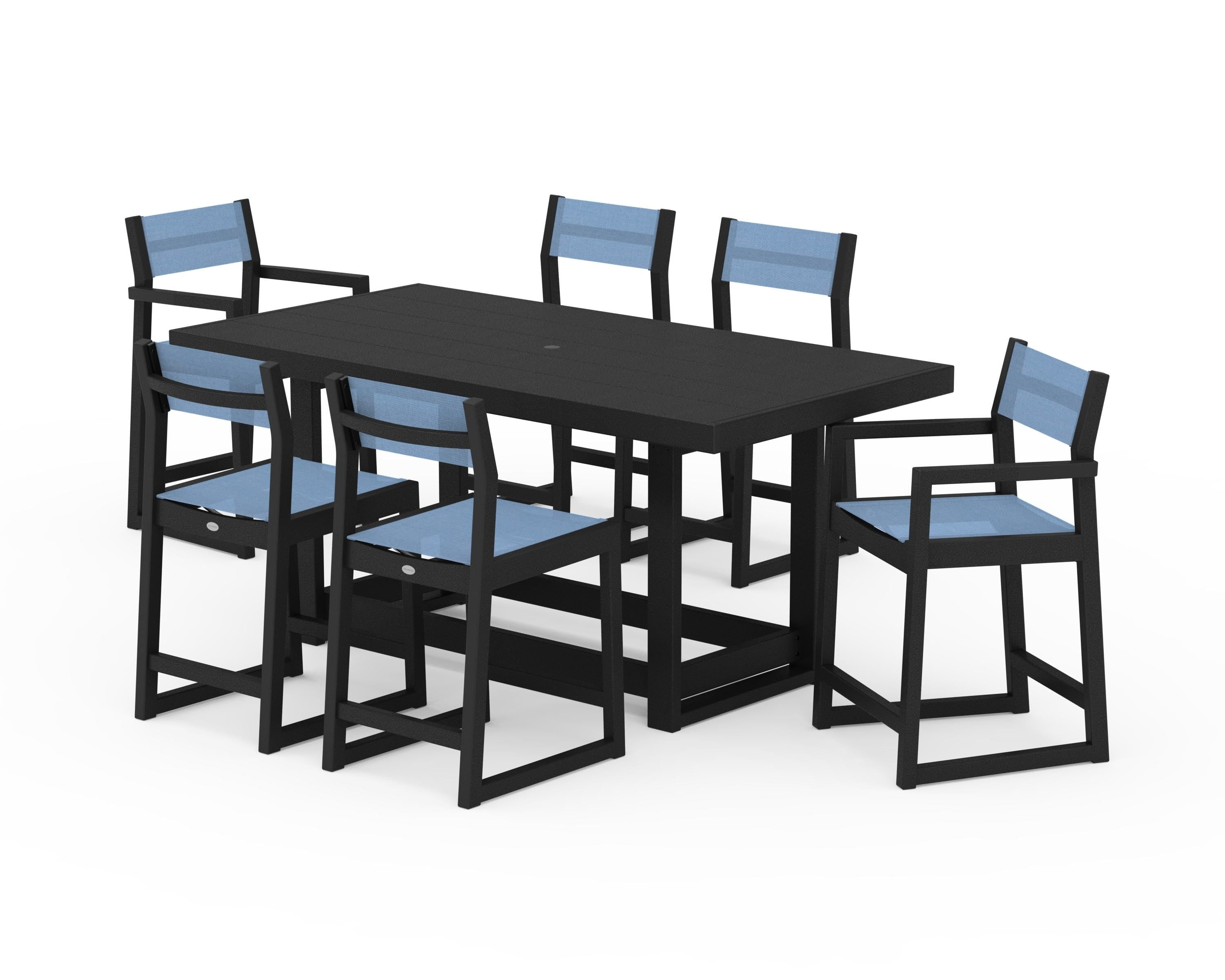 POLYWOOD® EDGE Sling 7-Piece Counter Table Set in Black / Poolside Sling
