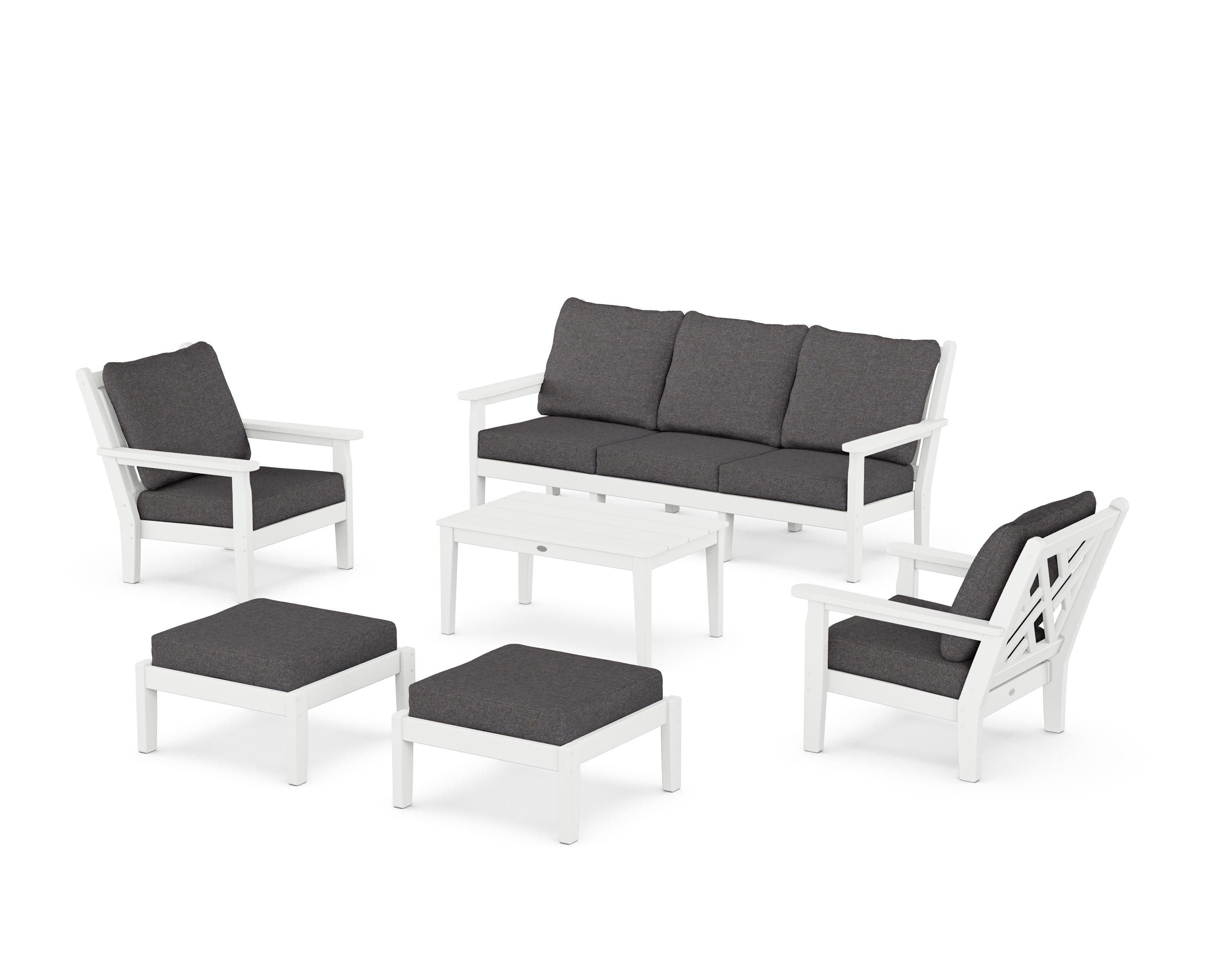 POLYWOOD® Chippendale 6-Piece Lounge Sofa Set in White / Ash Charcoal
