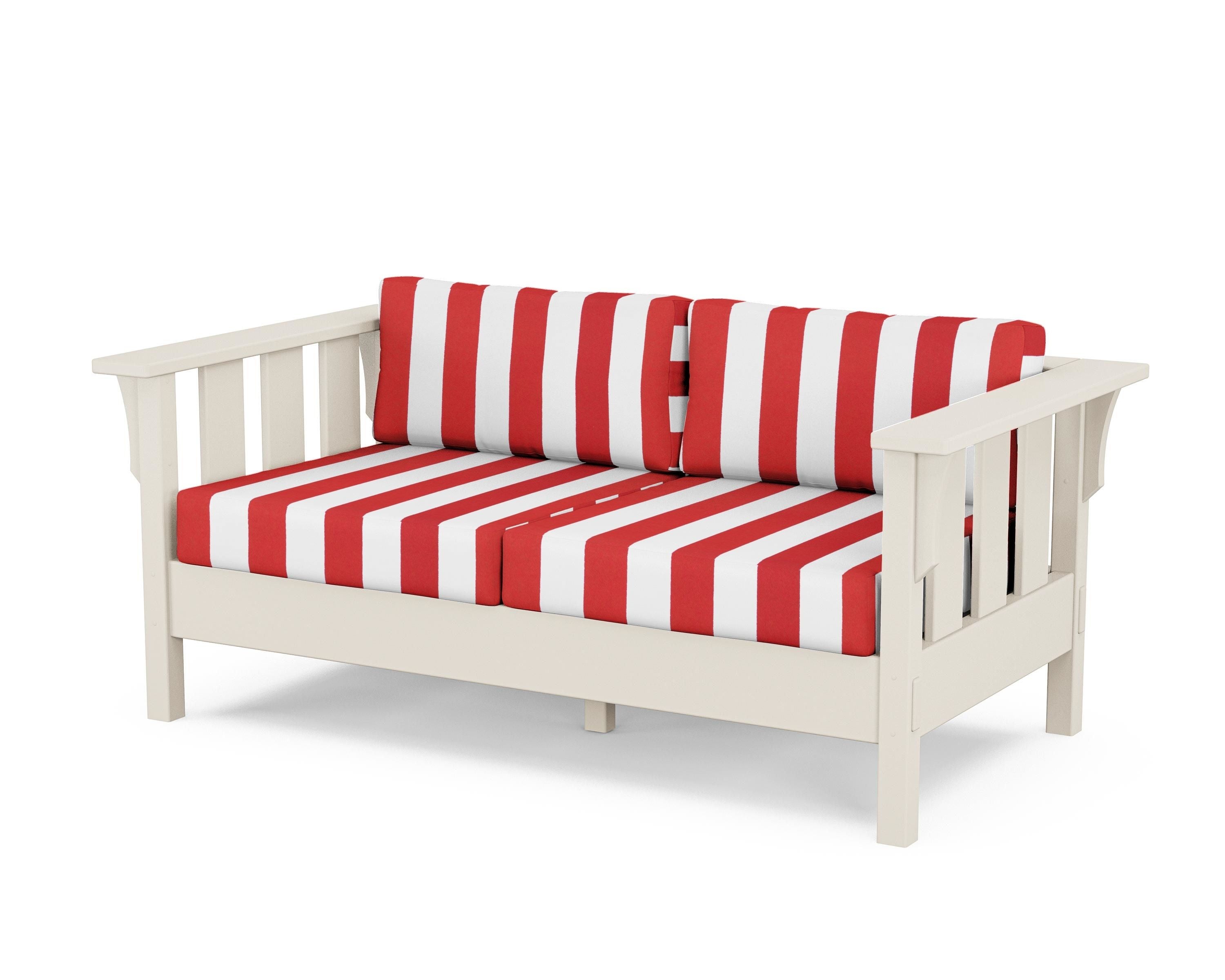 Martha Stewart by POLYWOOD® Acadia Deep Seating Loveseat in Sand / Cabana Stripe Crimson