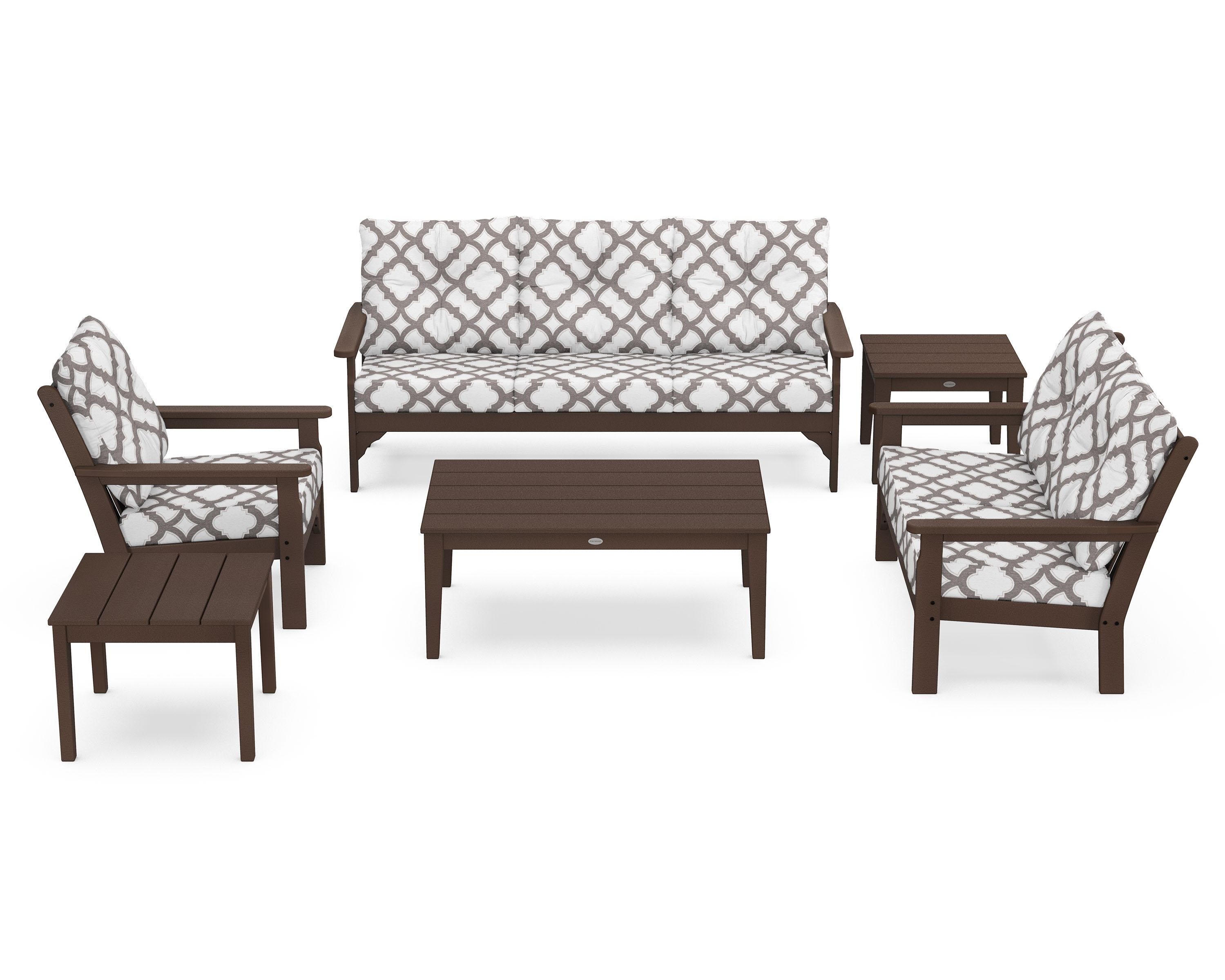 POLYWOOD® Vineyard 6-Piece Deep Seating Set in Mahogany / Trellis Grey Mist