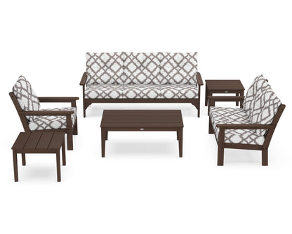 POLYWOOD® Vineyard 6-Piece Deep Seating Set in Mahogany / Trellis Grey Mist
