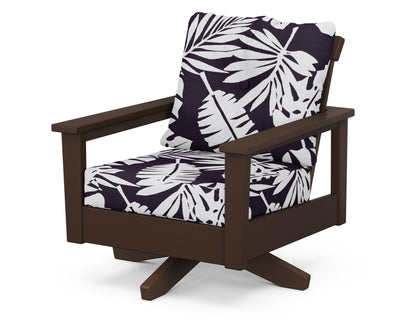 POLYWOOD® Prescott Deep Seating Swivel Chair in Mahogany / Leaf Navy