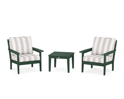 Country Living Cottage 3-Piece Deep Seating Set in Green / Cabana Stripe Dune Burlap