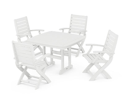 POLYWOOD® Signature Folding Chair 5-Piece Dining Set with Trestle Legs in White