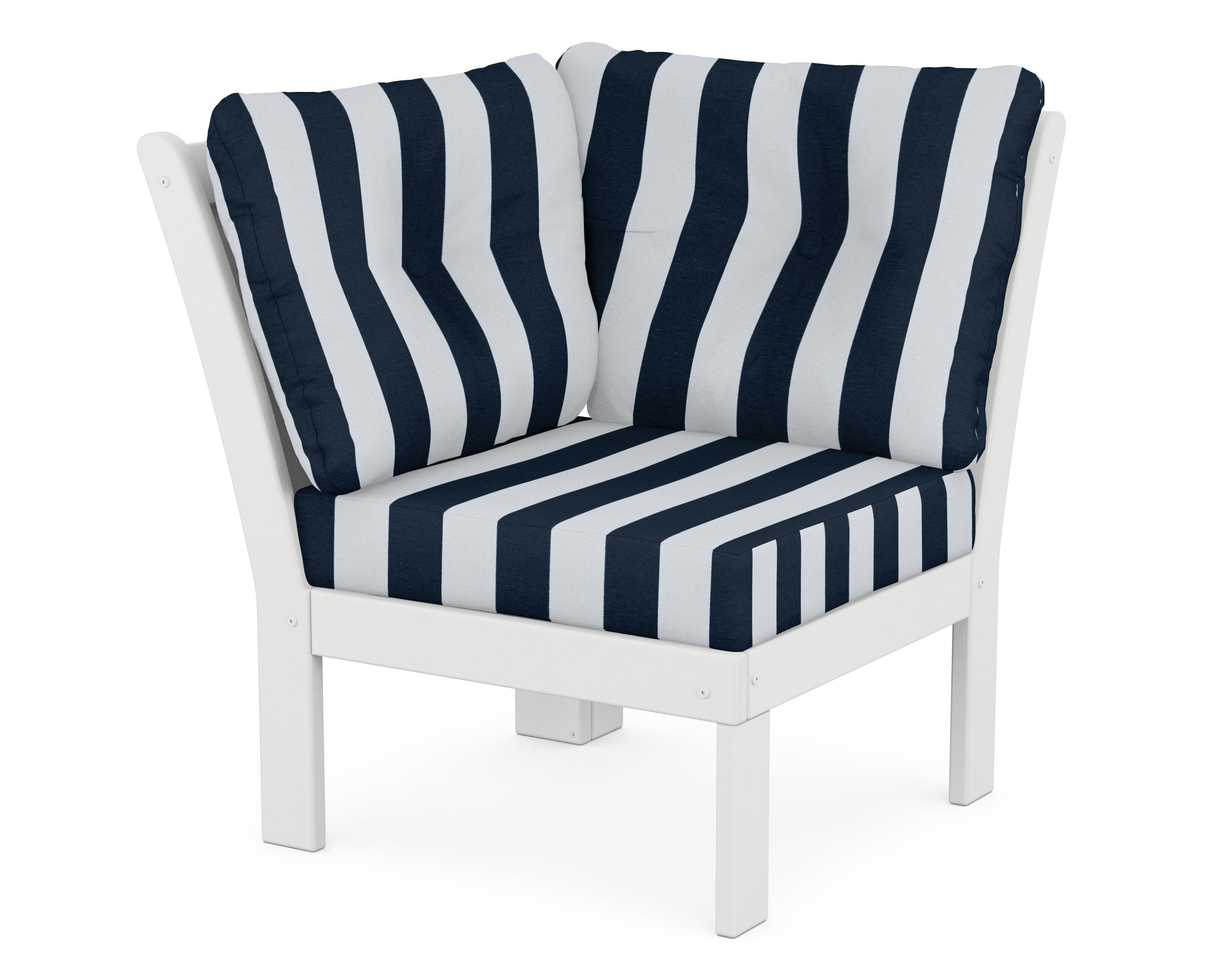 POLYWOOD® Vineyard Modular Corner Chair in White / Cabana Stripe Marine Indigo