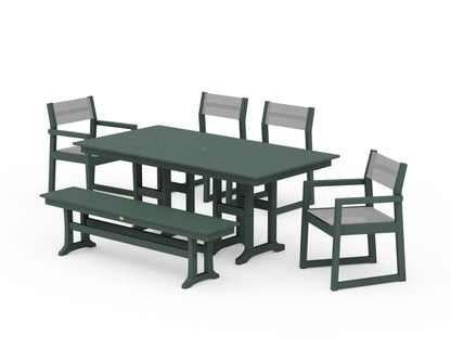 POLYWOOD® EDGE Sling 6-Piece Farmhouse Dining Set in Green / Metallic Sling