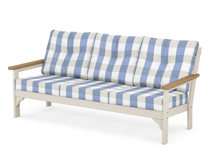 POLYWOOD® Vineyard Deep Seating Sofa in Sand / Natural / Buffalo Plaid Sky Blue